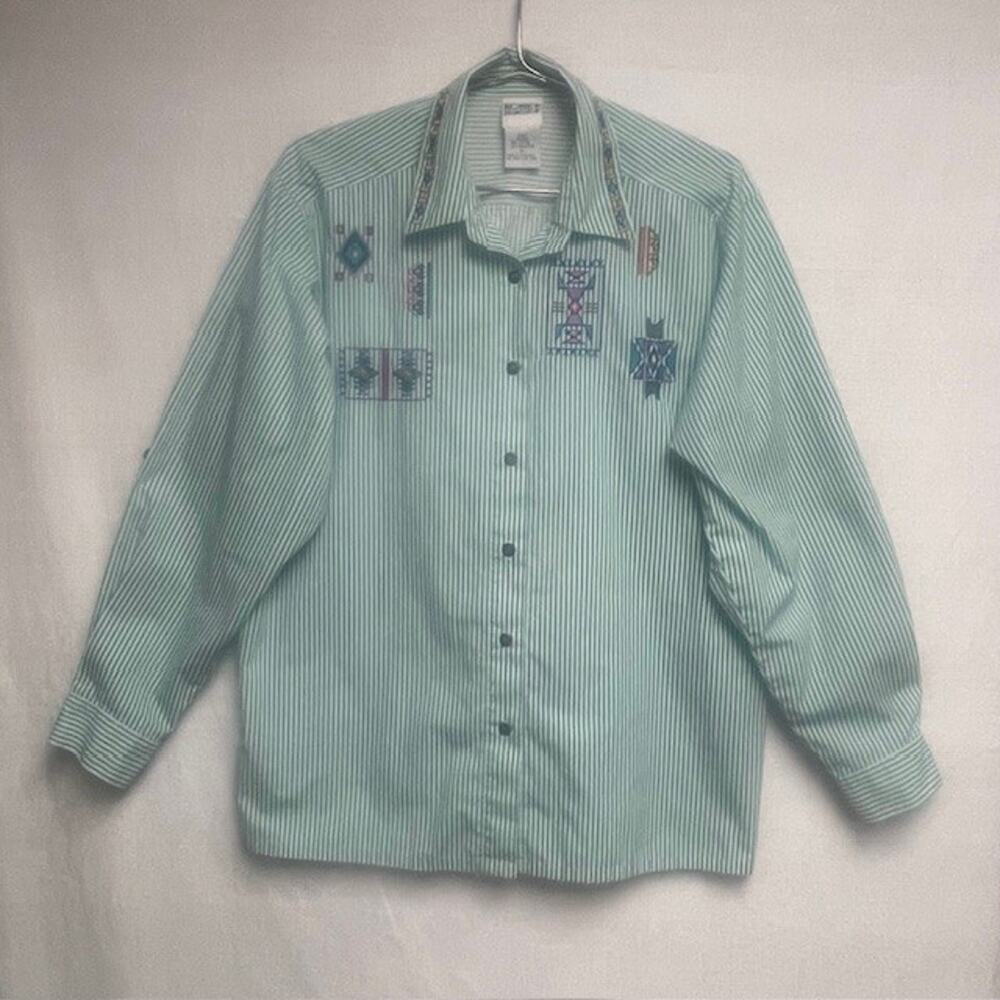 Koret Francisca Vintage Women's Blouse Embroidered Aztec Print Striped - Size XL